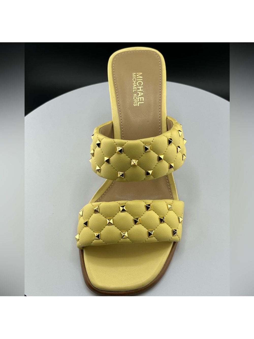 Michael Kors Lemon Quilted Studded Double-Strap Slide